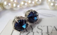 Dark Sapphire Crystal Earrings Swarovski | Art Deco Blue Platinum Studs