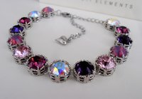 Multi-Colors Purple Art Deco Crystal Bracelet, Platinum Statement Women Jewelry, Birthday Gift for her