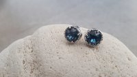 Dark Sapphire Crystal Earrings Swarovski | Art Deco Blue Platinum Studs