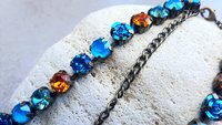 Aquamarine Tangerine Colorful Crystal Choker Necklace, Antique Bronze Jewelry for Sister, Graduation Party Gifts, Tennis Cup chain 8mm