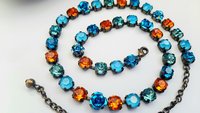 Aquamarine Tangerine Colorful Crystal Choker Necklace, Antique Bronze Jewelry for Sister, Graduation Party Gifts, Tennis Cup chain 8mm