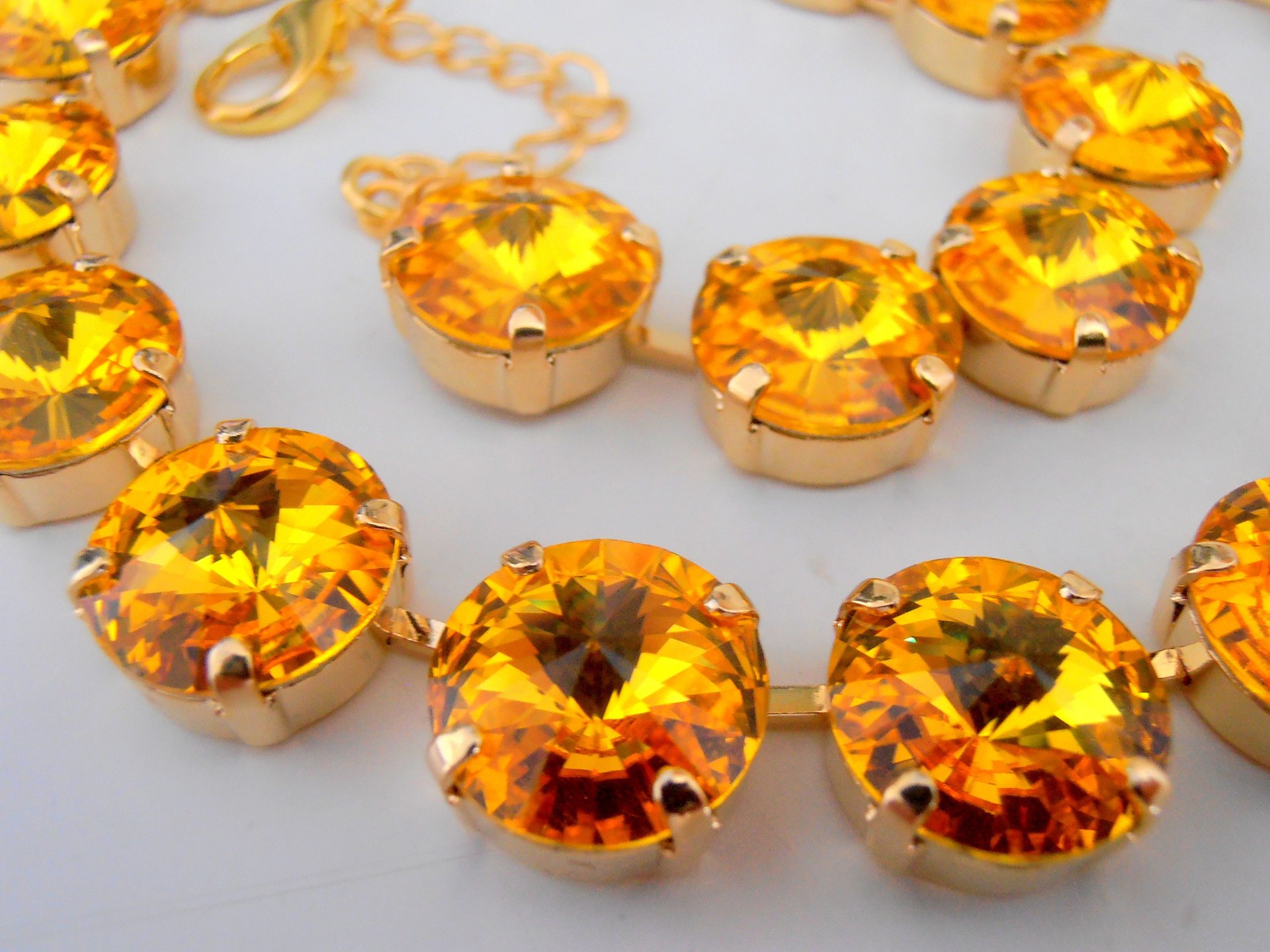 Light Topaz Crystal Tennis Necklace | Anna Wintour Gold Collet | Statement Jewelry