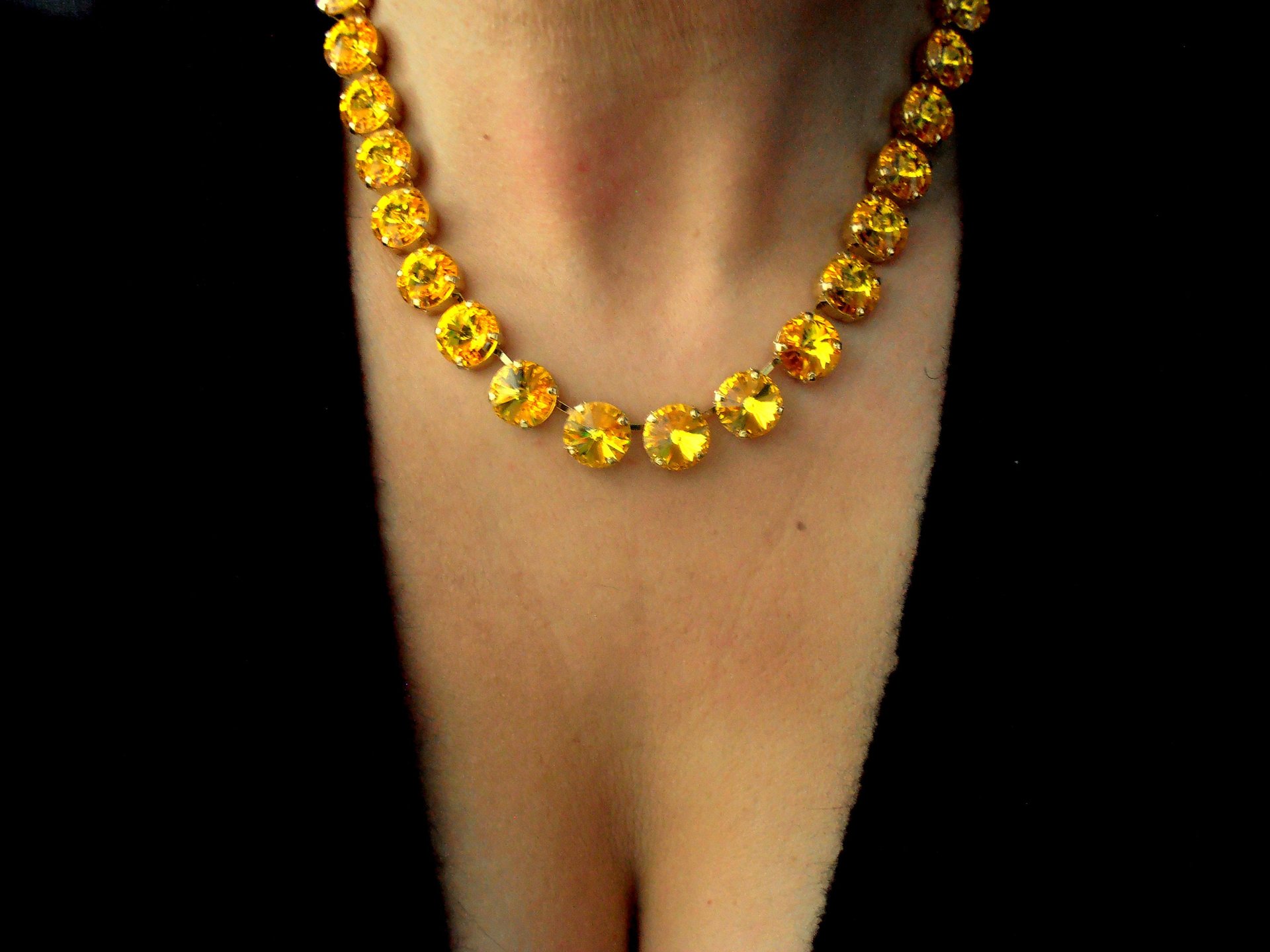 Light Topaz Crystal Tennis Necklace | Anna Wintour Gold Collet | Statement Jewelry