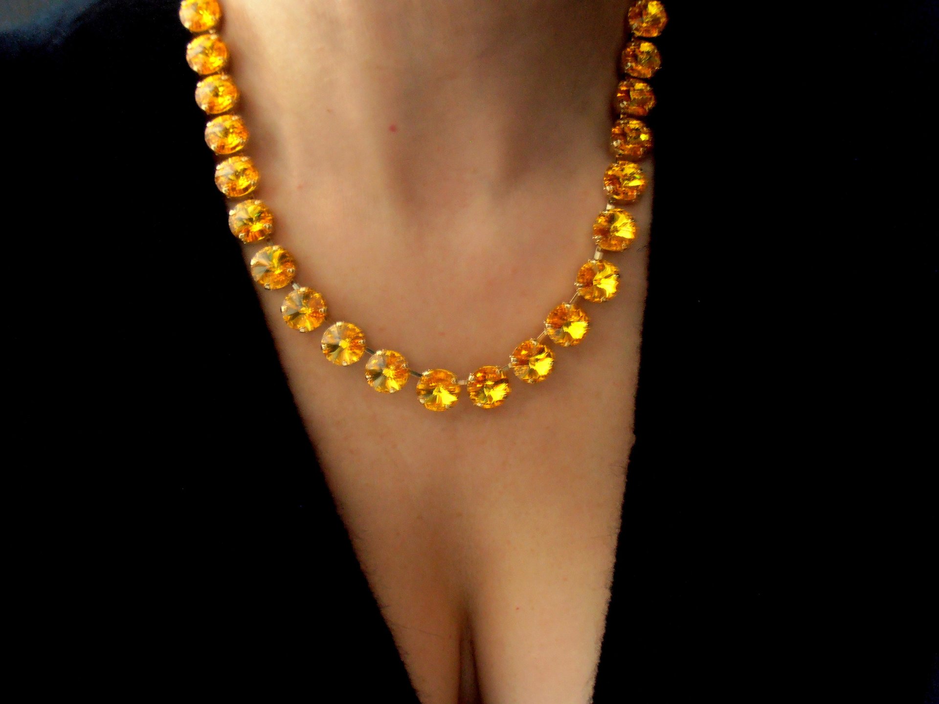 Light Topaz Crystal Tennis Necklace | Anna Wintour Gold Collet | Statement Jewelry