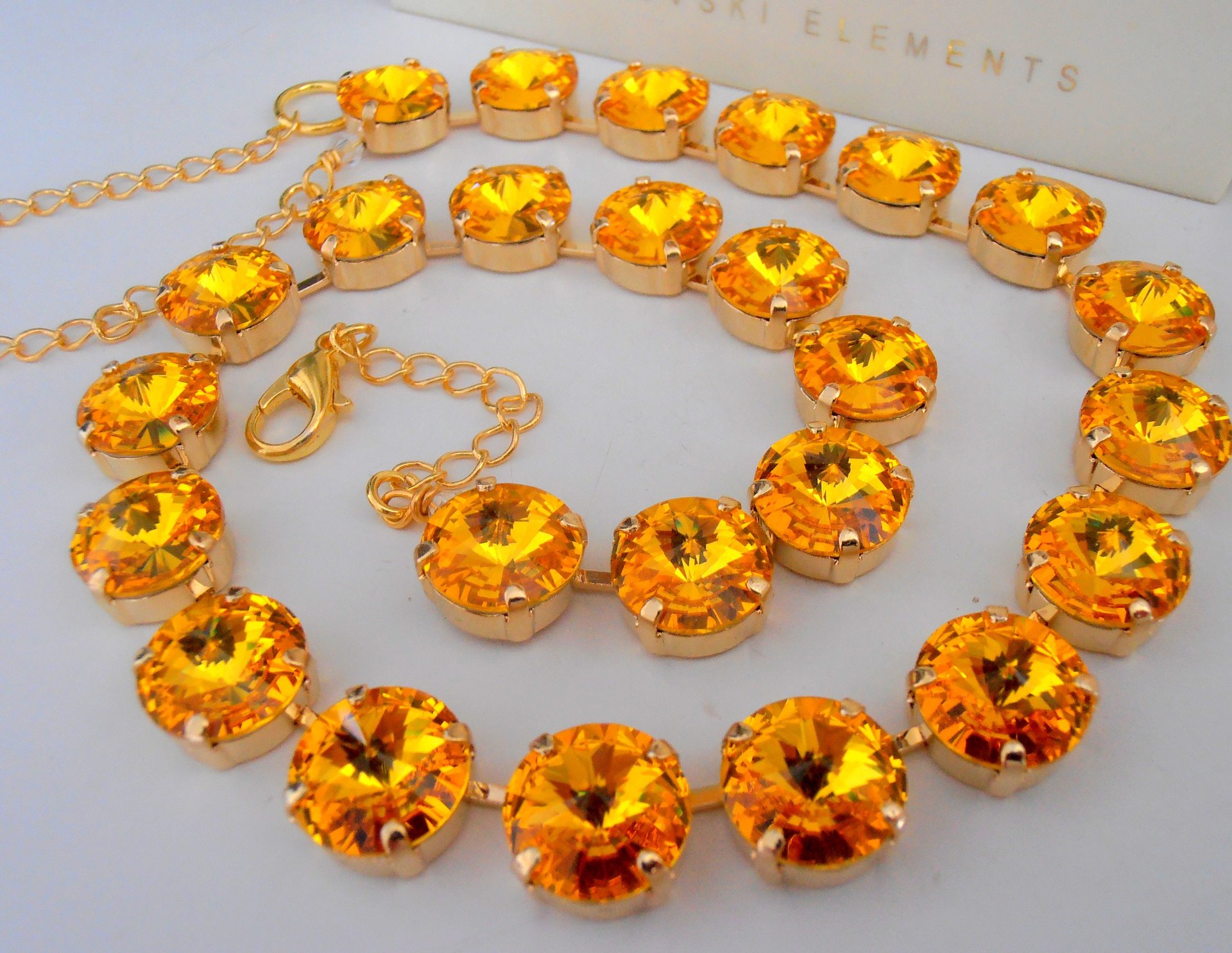 Light Topaz Crystal Tennis Necklace | Anna Wintour Gold Collet | Statement Jewelry