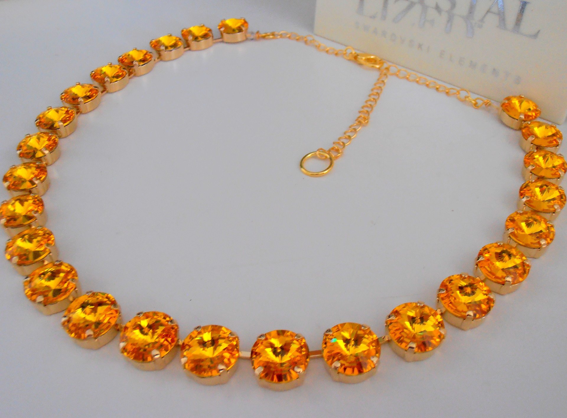 Light Topaz Crystal Tennis Necklace | Anna Wintour Gold Collet | Statement Jewelry