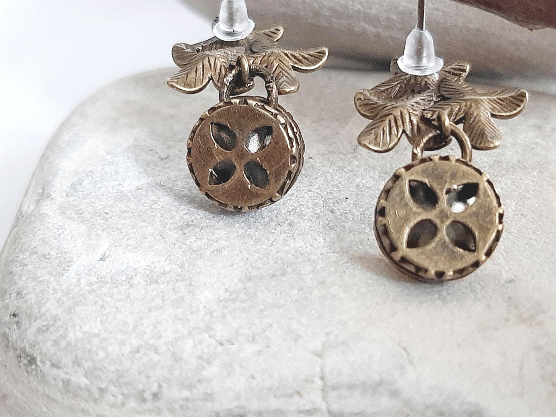 Bronze Floral Dangle Earrings | Astral Pink Crystals | Gift for Partner