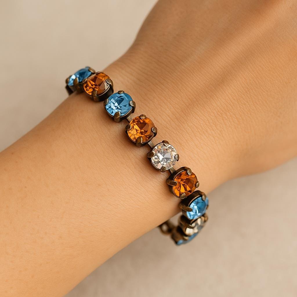 Multi-colored Crystal Bracelet | Antique Bronze Jewelry for Gift