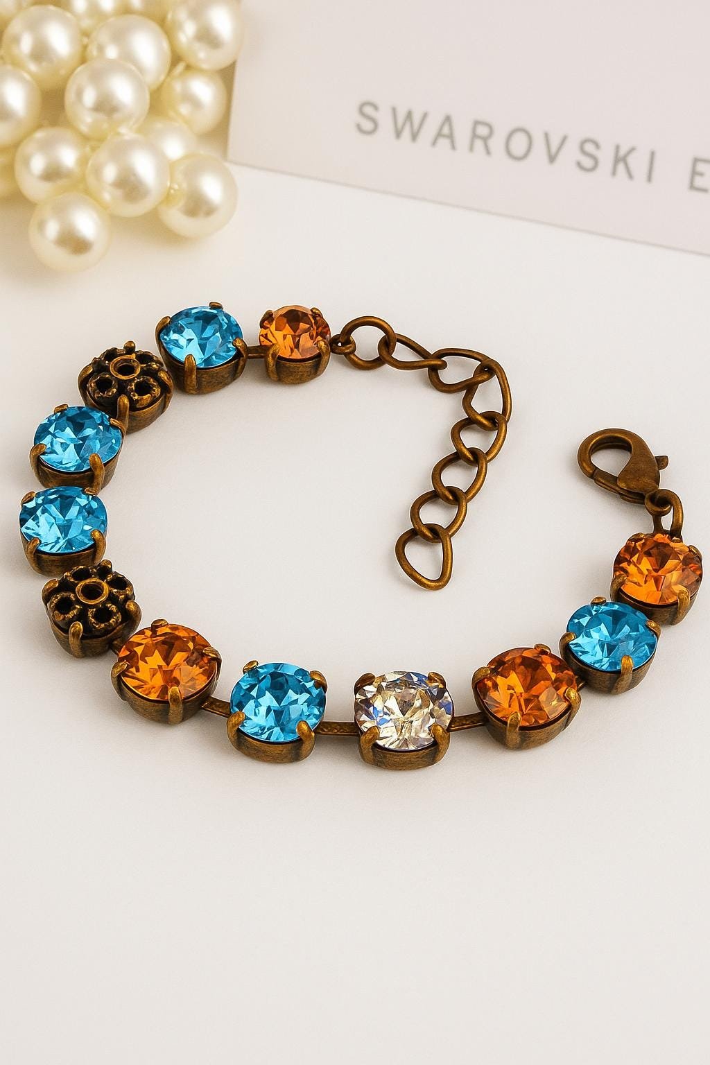 Multi-colored Crystal Bracelet | Antique Bronze Jewelry for Gift