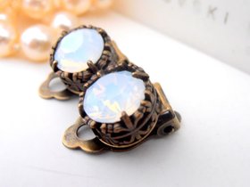Bronze clip on earring studs in antique bronze filigree setting 10mm