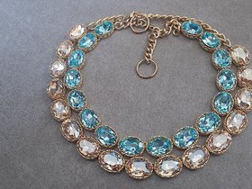 Anna Wintour Aquamarine Riviere Necklace | Art Deco Gold Collet | Anniversary Gift