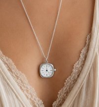 Watch Charm Pendant | Stainless Steel Long Chain Clock Necklace