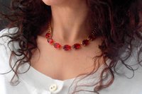 Red Collet Rhinestone Necklace, Crystal Choker, Anna Wintour, Gold Jewelry, 13x18mm Oval, Mother's day gift