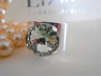 Chrysolite Adjustable Metal Cuff Ring / Statement Boho Jewelry / Band Crystal Ring / Green Rivoli 12mm / Birthday Gift