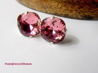 Antique Pink Cushion Cut Earrings / Pierced Studs /  12mm  Silver Post Setting / Shabby Chic / Fashion Trend