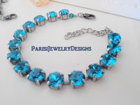 December Birthstone Blue Zircon Crystal Bracelet / 8mm Cup chain Jewellery / Mother's Day Gift For Her