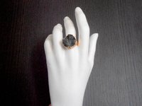 Black Agate Druzy Adjustable Ring •  Raw Gemstone Stone • Boho Statement Jewelry • Round Mineral Gem 20mm