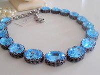 Anna Wintour Necklace, Aquamarine Oval Choker for Women, Georgian Blue Riviere Collet, Art Deco Jewelry, Birthday Gift