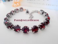 Garnet Antique Silver Bracelet / January Birthstone Red Crystal / Gift for her / Valentines day Gift / Tennis Cupchain Bracelet /