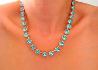 Aquamarine Gold Necklace with Crystal Chatons, Blue Crystal Choker, Tennis Gold Cup chain 10mm SS45, Christmas Gift For Her