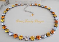 Multi-colors Sunflower Yellow Tennis Necklace, Crystal Choker, 8mm Chatons, Antique silver Jewelry, Gift for Sister