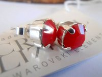 Red Coral crystal stud earrings / Post / Pierced Earrings / 925 Sterling Silver plated / Gift for her / costume jewelry