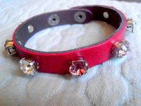 Leather Cuff Bracelet / Bohemian Crystal Wrap Bracelet / Leather Strap / Bangles /  Red Adjustable Leather Bracelets