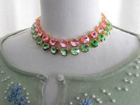 Peridot or Light Rose Gold Rivoli Necklace, Anna Wintour Style, Green Tennis Cup chain Choker, Pink Collet, Gift For Her