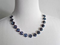 Blue Montana Rivoli Crystal Collet Necklace in Silver, Cup chain Choker, Long White Pearl Necklace, Wedding Day Bridal Jewelry