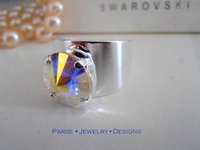 Aurora Borealis Rivoli Cuff Ring / AB Crystal / Adjustable Statement Band Ring / Jewelry for Birthday Gift