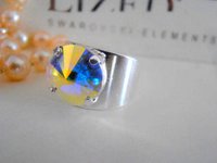 Aurora Borealis Rivoli Cuff Ring / AB Crystal / Adjustable Statement Band Ring / Jewelry for Birthday Gift