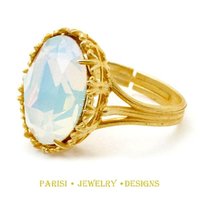 White Opal Gold Filigree Ring / Women Art Deco Jewelry / Women Cocktail Rings / Adjustable Ring / Gift for Her