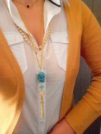 Natural Turquoise Blue Gemstone Necklace, Vermeil Clover Bar Long Necklace, Statement Bohemian Layering Jewelry, Birthday Gift for her