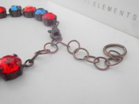 Red Blue Cup chain Tennis Bracelet / Vintage Antique Copper / Shabby Chic / Fashion Jewelry / SS39 Chatons Bracelet