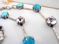 Turquoise Crystal Collet Necklace, Pacific Opal Blue Tennis Choker, Silver Cup chain, Gift for her