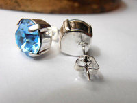 Blue Aquamarine Crystal Stud Earrings in Silver Plating