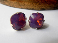 Cyclamen Opal Cushion Cut Earrings | Pierced Purple Opal Earrings 