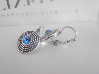 Blue Sapphire Antique Silver Disc Earrings / Bohemian Jewelry / Pewter Dangle Setting / Birthday Gift