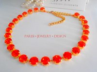 Hyacinth Gold Choker Necklace made with Crystal Chatons Georgian Jewelry Tennis Collet with Orange Rhinestones Women Birthday Gift