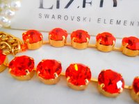 Hyacinth Gold Choker Necklace made with Crystal Chatons Georgian Jewelry Tennis Collet with Orange Rhinestones Women Birthday Gift