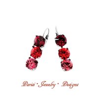 Red Multi colors Crystal Tennis Drop Earrings, Dangle Lever back Cup chain Jewelry, Ruby-Rose-Hyacinth, Gift for Girlfriend