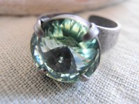 Chrysolite Adjustable Band Ring / Round Rivoli Green Crystal / Cuff Rings / 12mm Antique Silver Jewelry / Birthday Gift