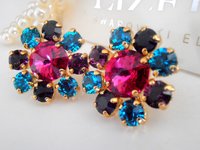 Colorful Crystal Flower Earrings | Statement Cluster Earrings