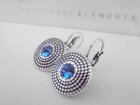 Blue Sapphire Antique Silver Disc Earrings / Bohemian Jewelry / Pewter Dangle Setting / Birthday Gift