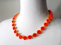 Hyacinth Gold Choker Necklace made with Crystal Chatons, Georgian Jewelry, Tennis Collet, Orange Rhinestones, Women Birthday Gift