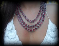 Multi-Strand Layered Ruby Crystal Necklace | Three-Tiered Statement Bridal Necklace | Women's Art Deco Jewelry | Anniversary Gift for Wife