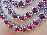 Multi-Strand Layered Ruby Crystal Necklace | Three-Tiered Statement Bridal Necklace | Women's Art Deco Jewelry | Anniversary Gift for Wife