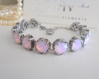 Rose Water Opal Crystal Bracelet, Art Deco Wedding Bracelet, Platinum Filigree Bridal Jewelry for Women, Birthday Gift for her