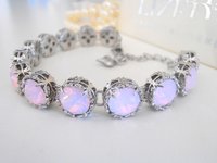 Rose Water Opal Crystal Bracelet in Platinum Art Deco Jewelry | Mom Christmas Gift