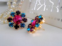 Colorful Crystal Flower Earrings | Statement Cluster Earrings